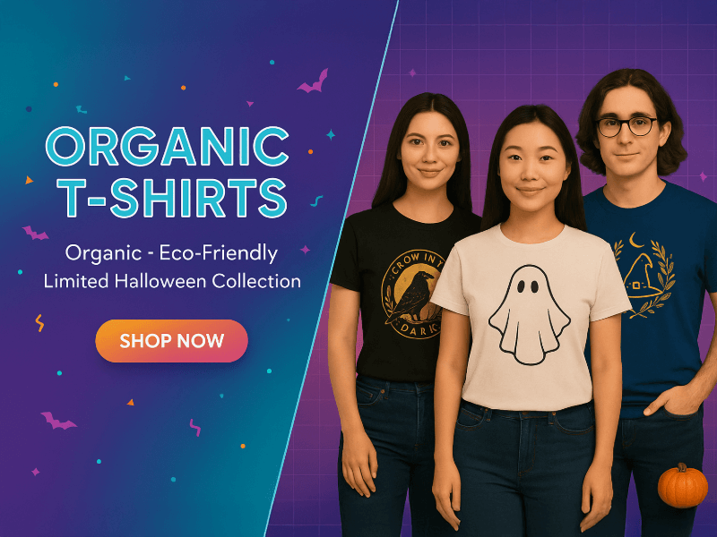 Halloween organic cotton T-shirt, regular fit, single-jersey 5.3 oz, eco-friendly fabric.