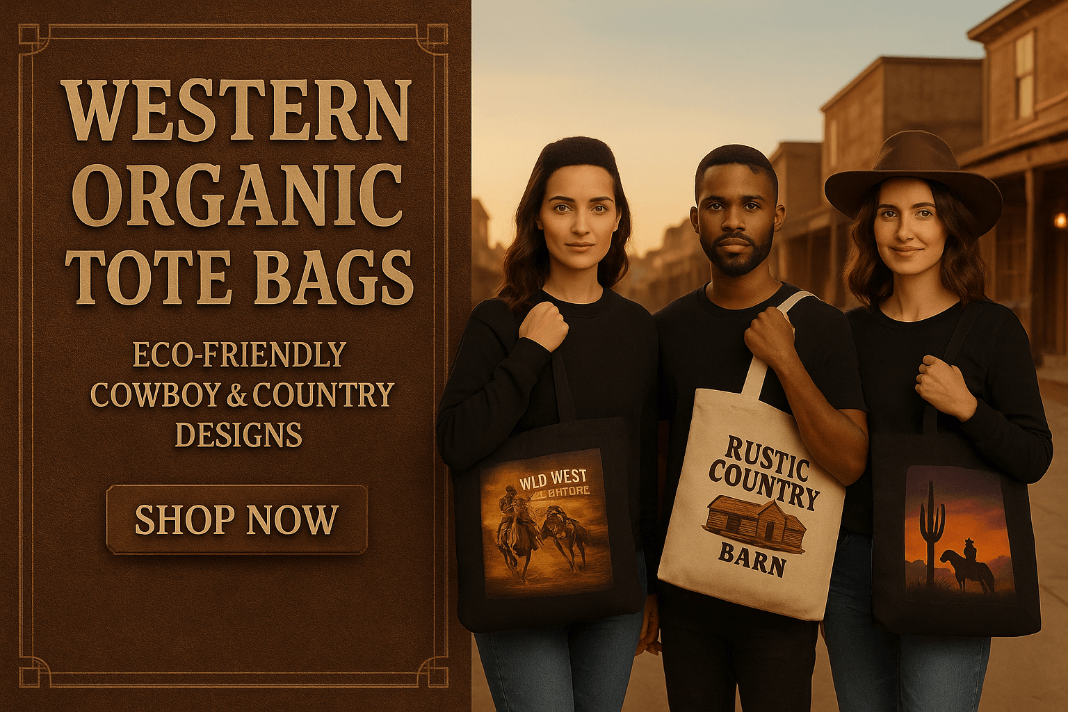 Western Organic Tote Bags | Eco-Friendly Cowboy & Country Designs