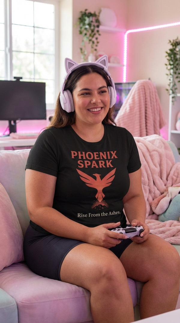 Phoenix Spark Tee - Organic Cotton Unisex - Cozy Plus Gamer in Living Room - Legendary Pull