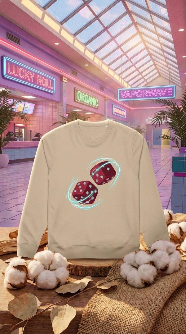 Lucky Roll Diamond Dice Organic Sweatshirt - GOTS Certification Hero in 90s Mall Food Court - 90s Retro Sustainable
