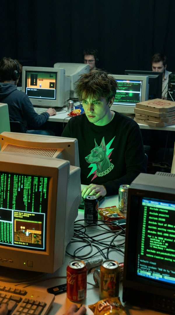 Cyberpunk Doberman Organic Sweatshirt Unisex - 90s Retro Hacker in 90s LAN Party - 90s Retro Sustainable