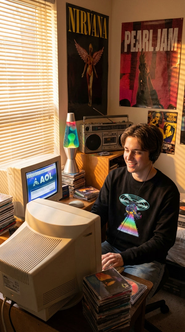 Retro Glitch Helicopter Organic Sweatshirt - Dial-Up Era in 90s Teenage Bedroom - 90s Retro Sustainable