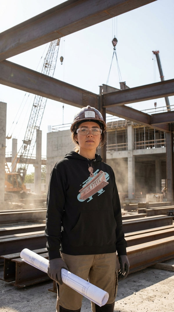 High Steel Ironworker Hoodie - Female Builder in Construction Site - The LGS 'Equippable'