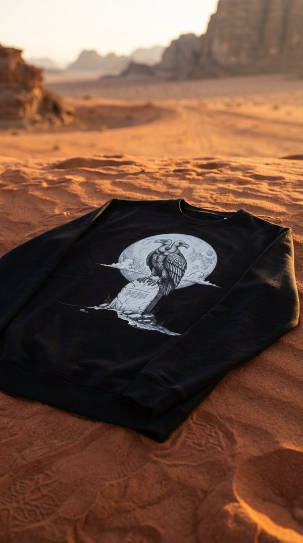 Midnight Vulture Tombstone Organic Sweatshirt - Couple / Duo in Ranch Porch - Eco-Aesthetic Lifestyle