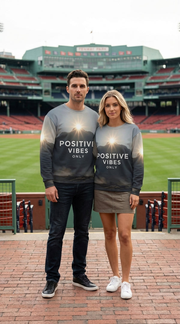 Positive Vibes Only Recycled Unisex Sweatshirt - Couple / Duo in Fenway Park - Eco-Aesthetic Lifestyle