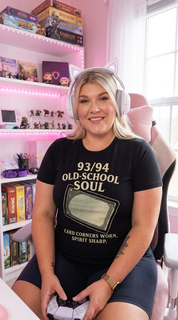 93-94 Old School Soul Organic Cotton T-Shirt - Cozy Plus Gamer in Local Game Store - Card Shop Duel
