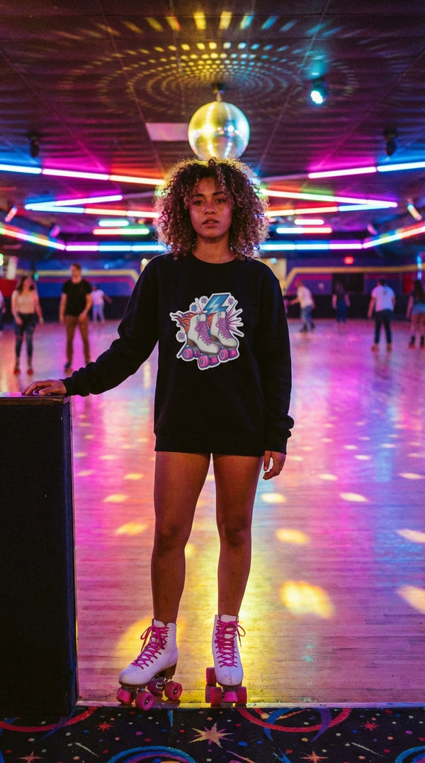 Retro Roller Skate Organic Cotton Sweatshirt - Roller Rink Regular in Roller Rink - 90s Retro Sustainable