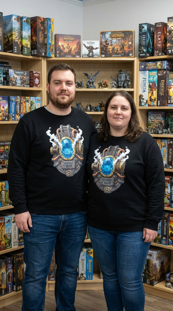 Steampunk: Powered by Blue - Organic Cotton Sweatshirt - Couple / Duo in Local Game Store - Mana Color Aesthetic
