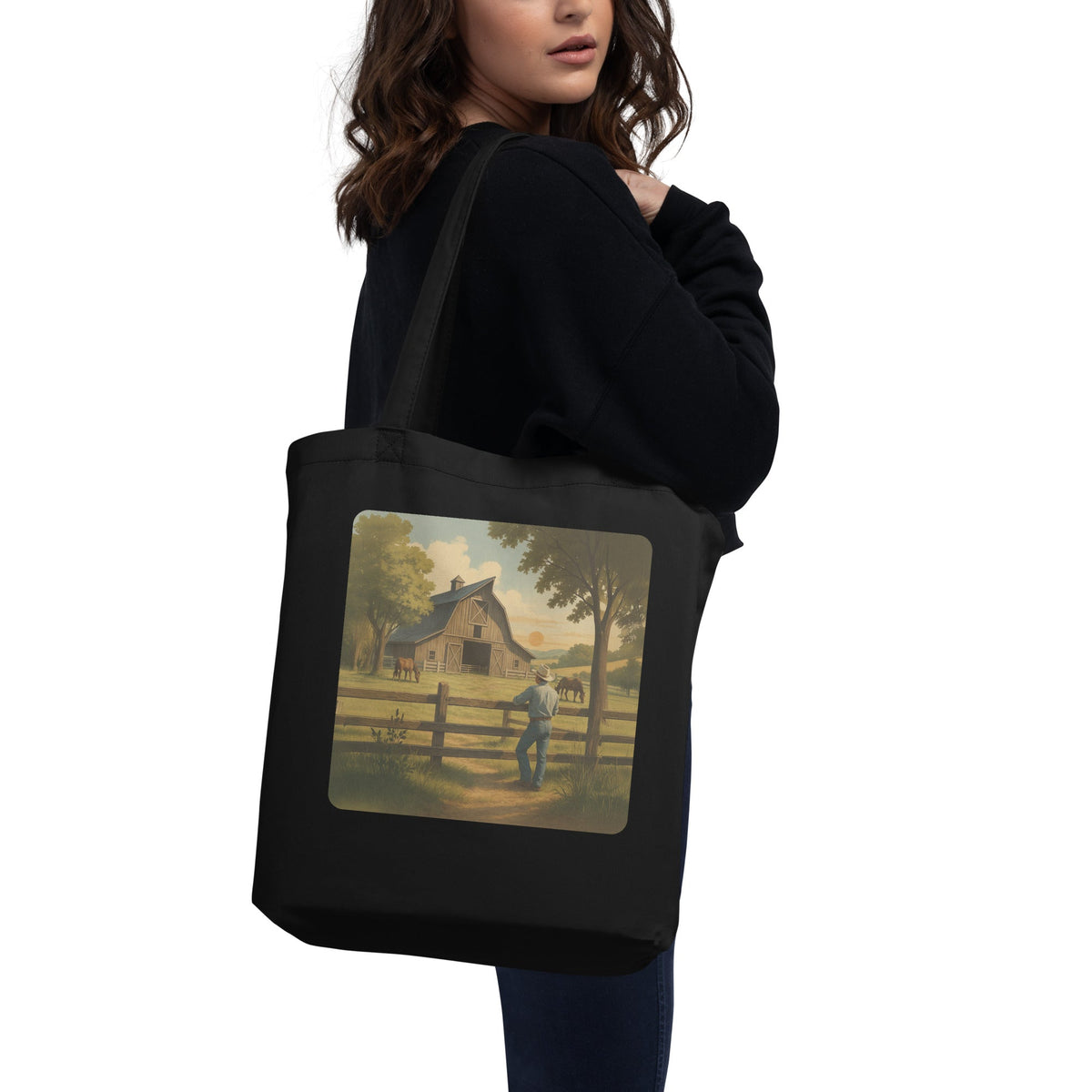 Rustic Country Barn Organic Cotton Tote Bag - Farm Life Eco-Friendly Reusable Shopper - Design Delight Studio