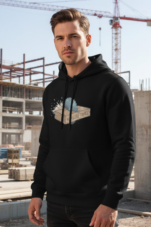 Measure Twice Woodworking Hoodie - Organic Carpenter Gift