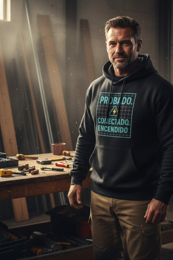 Organic Probado. Conectado. Encendido. Hoodie – Electrical Connection Emblem