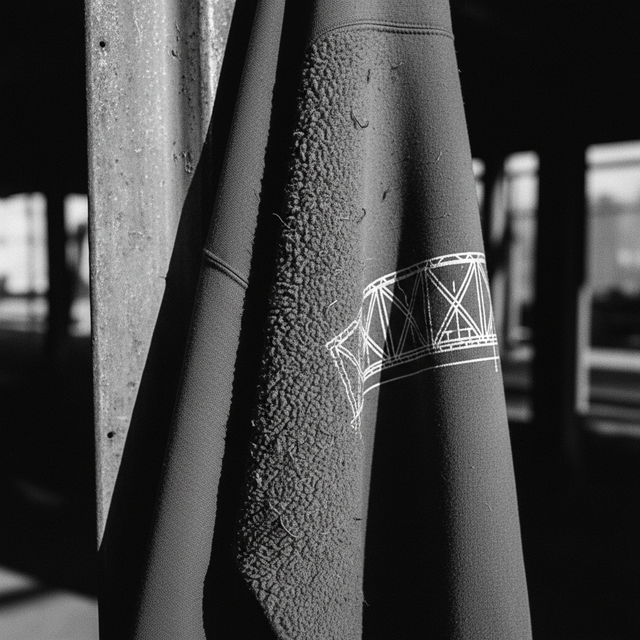 High Steel Ironworker Hoodie flat lay showing technical blueprint graphic on organic cotton fabric