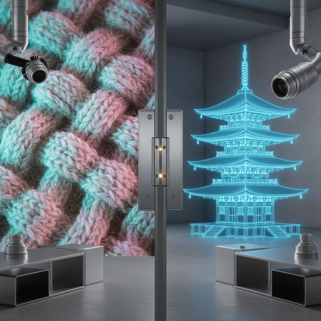 Close up texture shot of 400GSM GOTS certified organic cotton gaming apparel showing Cyber Pagoda graphic design details