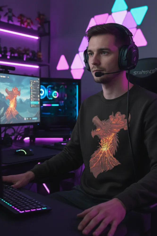 Molten Dragon Core: The Organic Gamer Sweatshirt for Sustainable Style