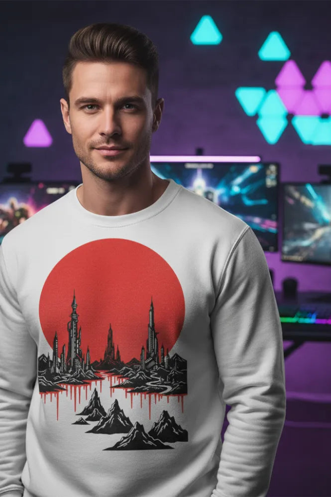 Post: Crimson Rift Skyline Organic Gamer Sweatshirt