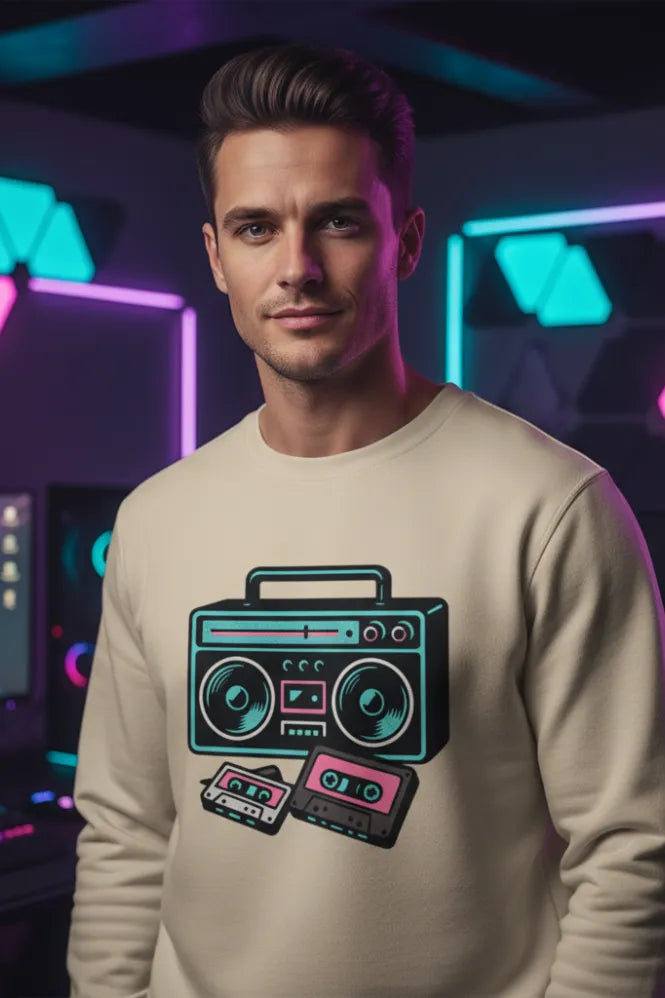 The Organic Vintage Boombox Sweatshirt: Retro Gaming & Eco-Conscious Style