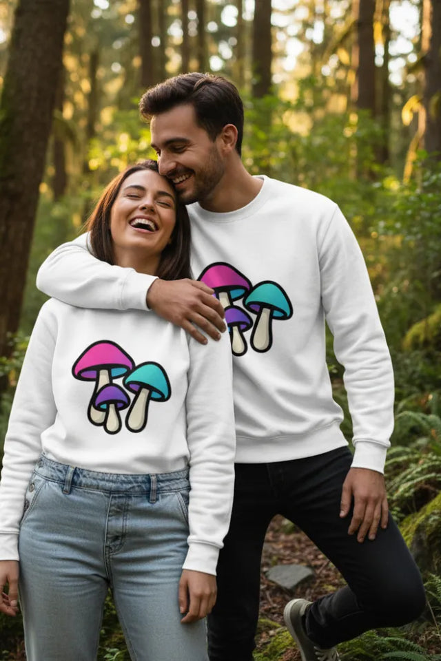 GOTS Organic Mushroom Trio Sweatshirt: Eco-Friendly Gamer & Y2K Style