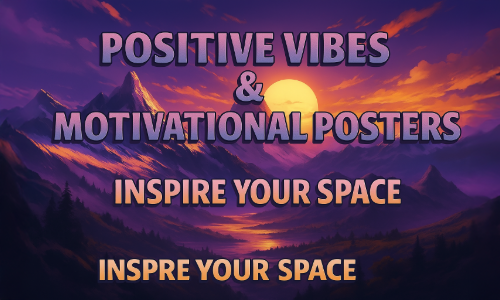 A panoramic illustration of purple mountain peaks at sunrise, overlaid with the text “DREAM BIG” and “INSPIRE MORE” in stylized lettering. The sky is filled with vivid orange and pink clouds,