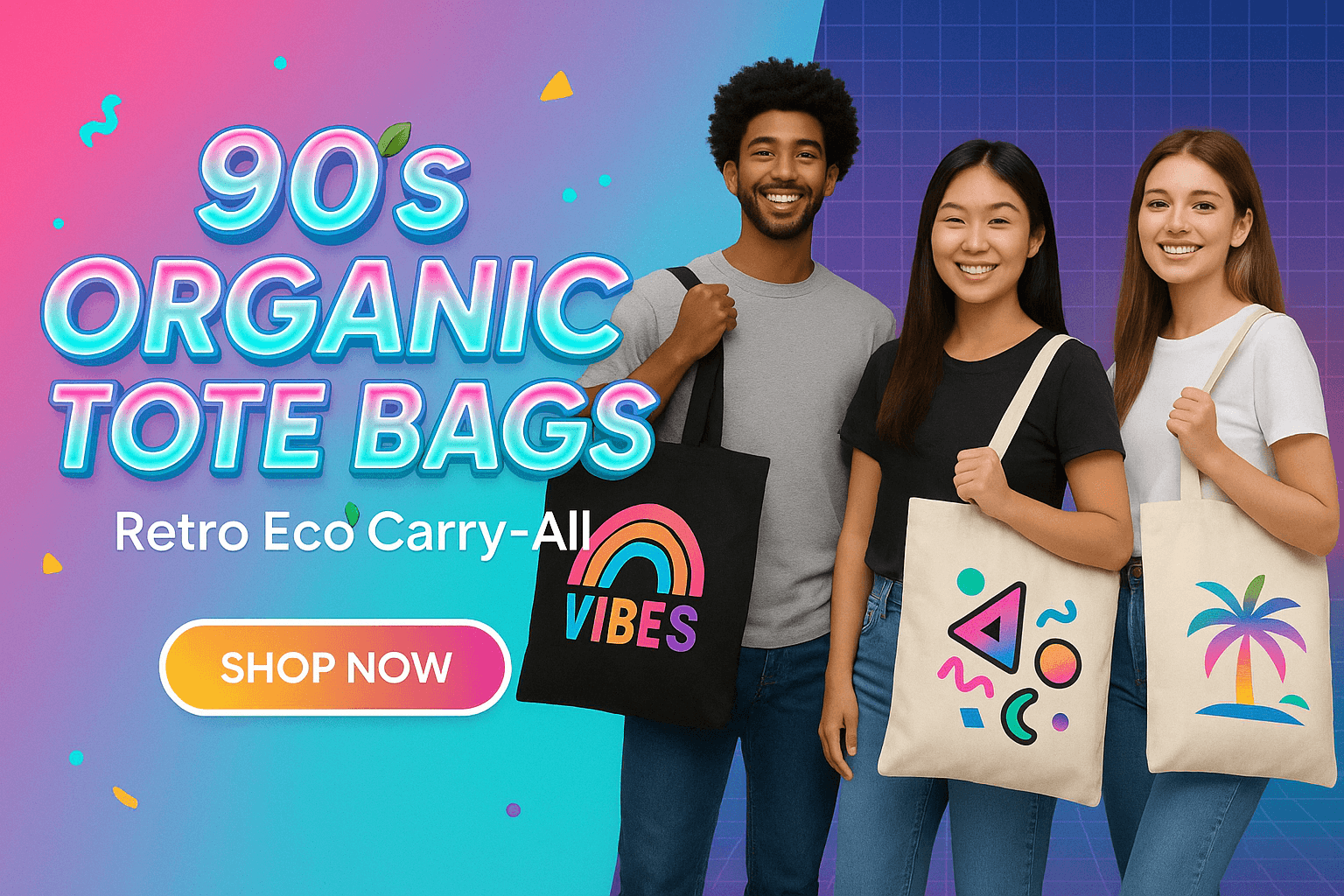 90's Organic Tote Bags | Retro Eco Carry-All