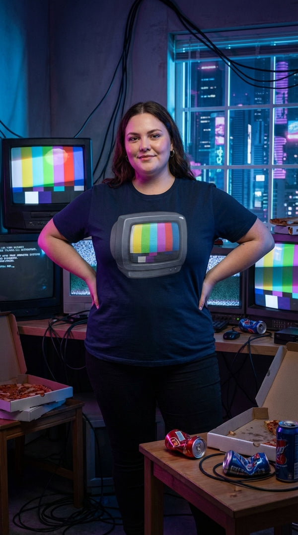 Retro CRT TV with Color Test Bars Vintage Screen T-Shirt - Cyberpunk Plus in 90s LAN Party - 90s Grunge Revival