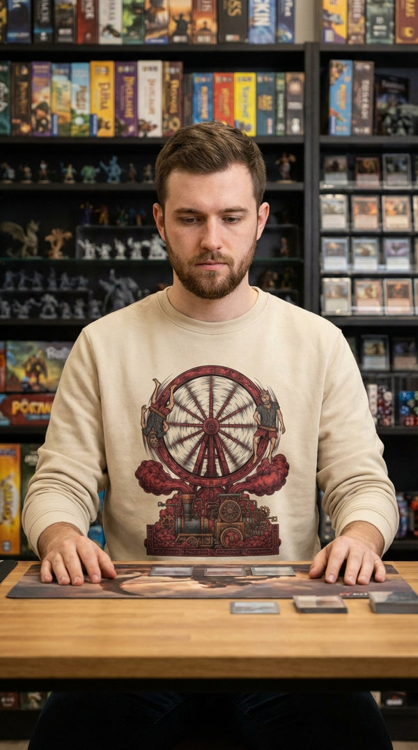 Steampunk Wheel of Fortune Organic Cotton Crewneck - CCG / Tabletop Gamer in Local Game Store - Legendary Pull