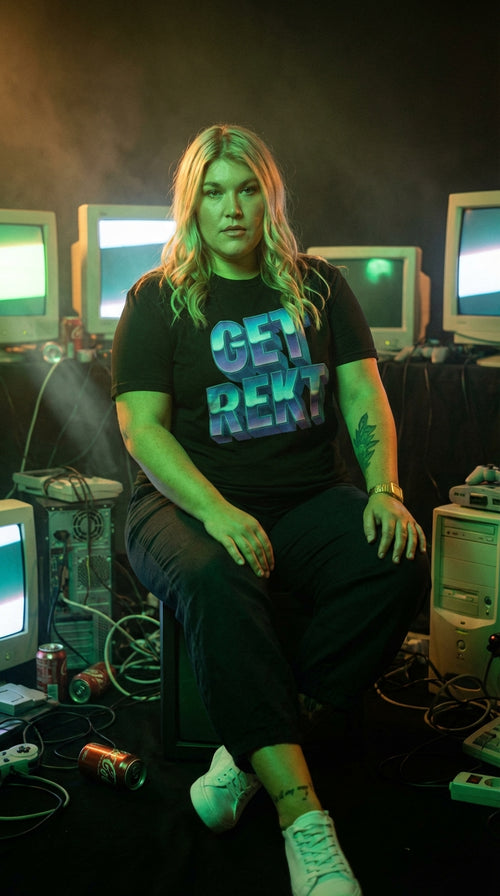 Organic Cotton 'Get Rekt' Tee - 90s Retro Hacker in 90s LAN Party - 90s Retro Sustainable