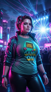 Organic Cotton Game On Tee - Cyberpunk Plus in Esports Arena - Kitchen Table Legend