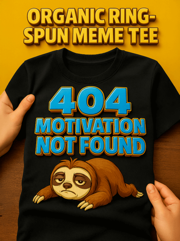 Organic Ring-Spun Meme Tee 404 Motivation Not Found Sloth - Design Delight Studio