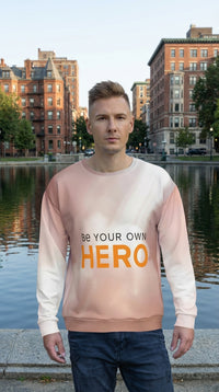 Be Your Own Hero Recycled Unisex Sweatshirt - Male Model in Boston Frog Pond - Eco-Aesthetic Lifestyle