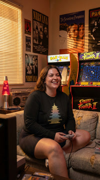 Cyber Pagoda Organic Cotton Sweatshirt - Retro Plus Arcade in 90s Teenage Bedroom - 90s Retro Sustainable