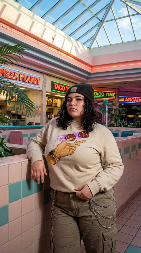 High Roller Retro Dice Organic Cotton Sweatshirt - 90s Mall Goth in 90s Mall Food Court - 90s Retro Sustainable