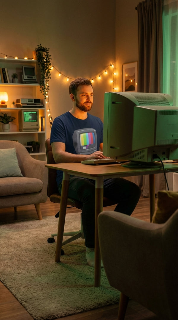 Retro CRT TV with Color Test Bars Vintage Screen T-Shirt - 90s Retro Hacker in Living Room - 90s Grunge Revival