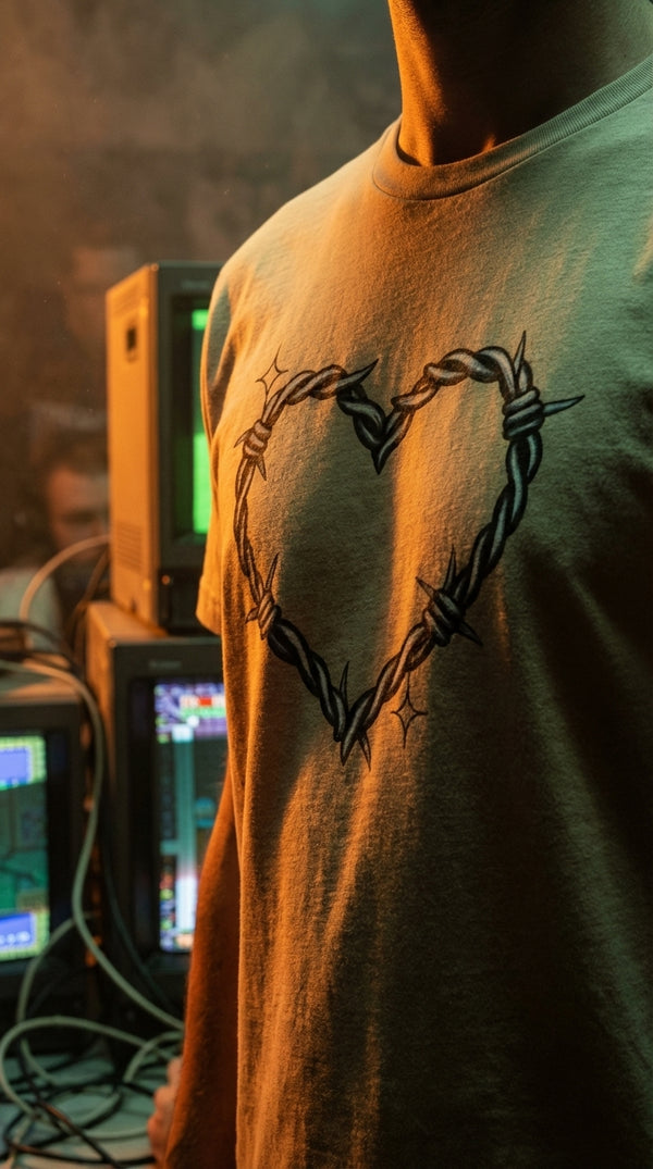 Heart of Barbed Wire Organic Cotton T-Shirt - 90s Retro Hacker in 90s LAN Party - 90s Grunge Revival