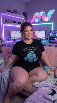 Unisex Organic Pixel Earth Tee - Cozy Plus Gamer in RGB Gaming Room - Kitchen Table Legend