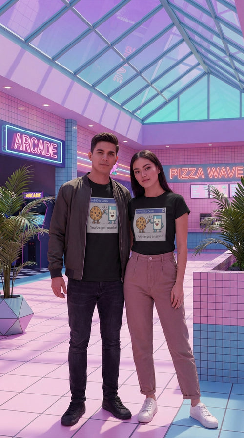 Unisex Organic Friend-Chip Tee - Couple / Duo in 90s Mall Food Court - 90s Grunge Revival