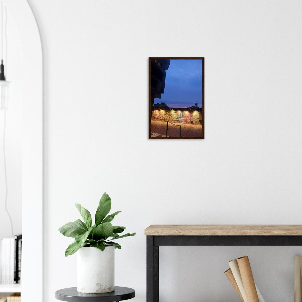 Nighttime cityscape of Boston featuring illuminated landmarks and a serene skyline, perfect for adding a touch of urban elegance to your home decor.