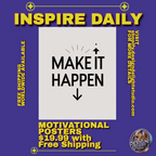 Make It Happen Motivational Poster – Minimalist Black-and-White Inspirational Wall Art for Office or Home – High-Quality Print with Free Shipping.