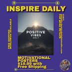 Sunrise over a mountain peak with 'Positive Vibes Only' text. Motivational wall art for homes, offices, and classrooms.