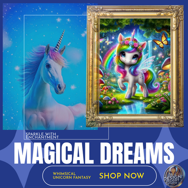 Whimsical unicorn coffee mug featuring a colorful winged unicorn with a rainbow mane and floral accents. Designed for fantasy lovers, kids, and unicorn enthusiasts. White ceramic mug with a blue handle and rim, perfect for gifting or daily use.