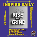 Rise and Grind Motivational Poster – Monochrome Inspirational Wall Art for Office or Gym – High-Quality Print with Free Worldwide Shipping.