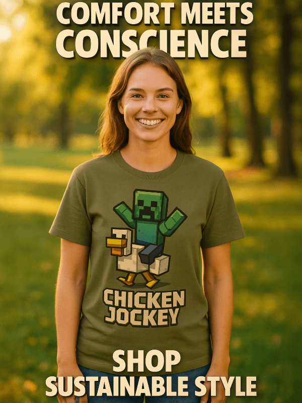 Organic Ring-Spun Meme Tee Pixel Art Chicken Jockey - Design Delight Studio