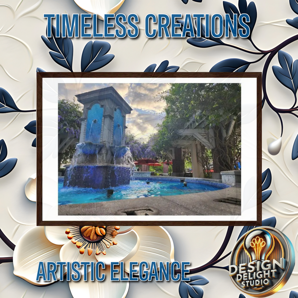 A serene water fountain set in a lush courtyard, exuding tranquility and natural elegance, ideal for peaceful outdoor or garden-inspired decor.