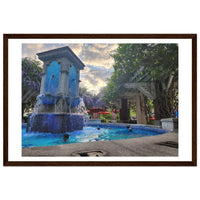 Tranquil Water Fountain in Courtyard Premium Matte Poster - Wooden Framed Poster