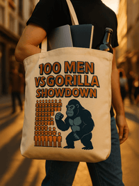 Organic Cotton Tote 100 Men vs Gorilla Showdown - Design Delight Studio