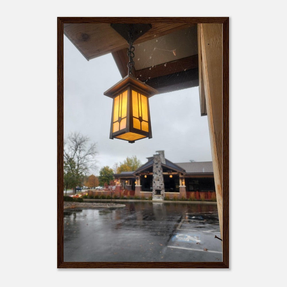 A vintage lantern elegantly hanging from a ceiling, showcasing warm rustic charm and timeless design, perfect for cozy indoor decor or artistic inspiration.