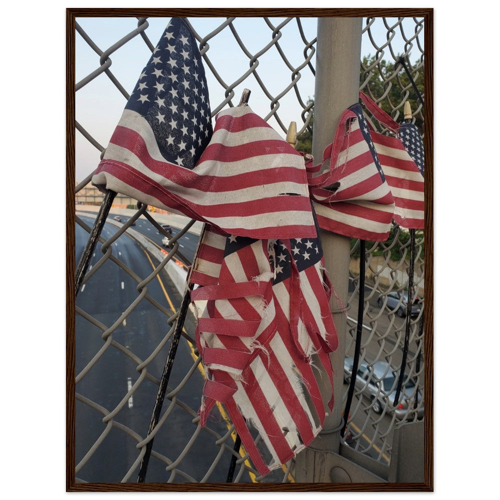 A distressed American flag art print symbolizing resilience and patriotism, perfect for adding a bold statement to your home or office decor.