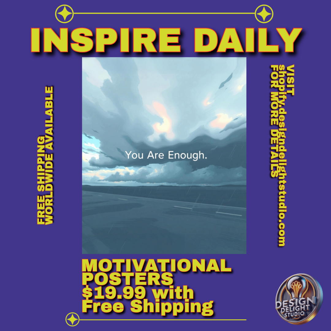 You Are Enough Motivational Poster – Calming Blue Wall Art for Inspiration, Self-Affirmation, and Mindfulness.