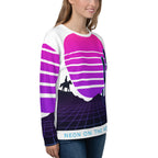 Person wearing a colorful sweater with a design on a white background