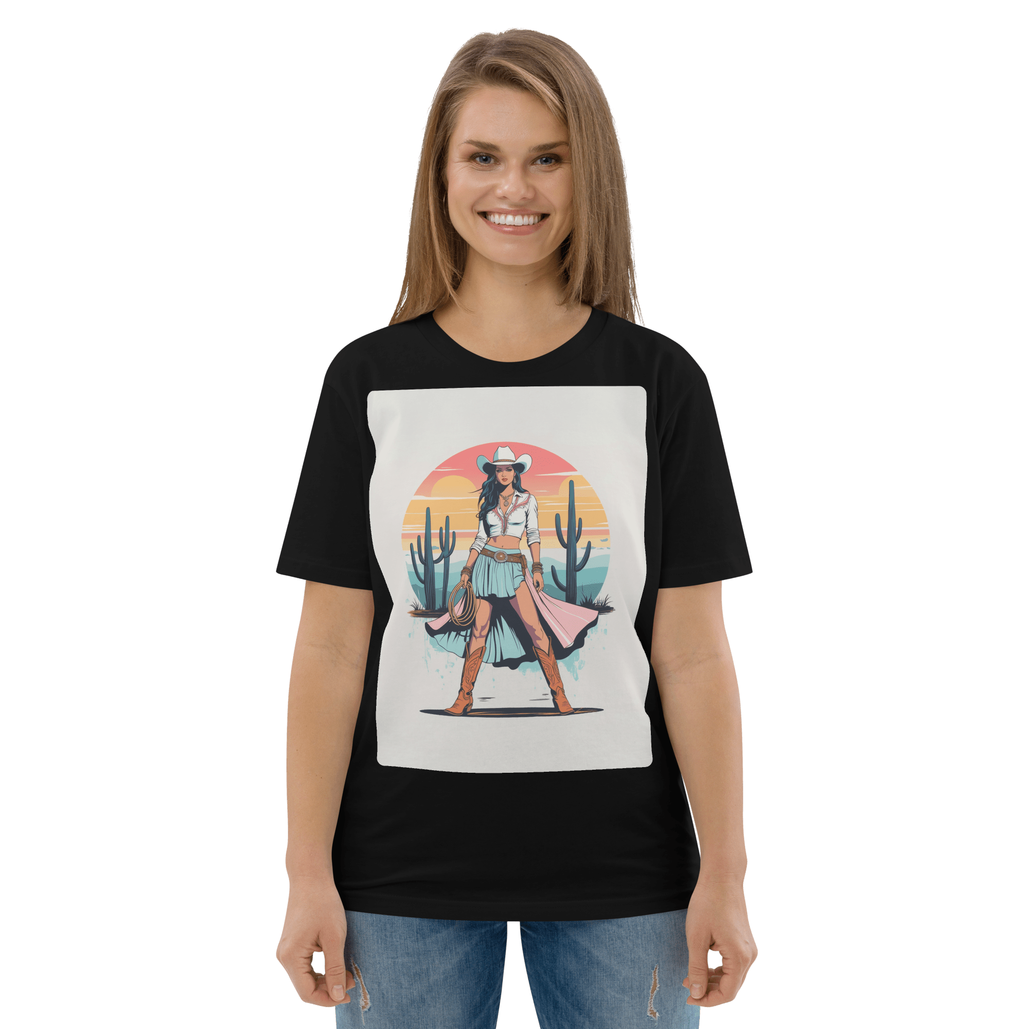 California Cowgirl Chic Organic Cotton T-Shirt - Design Delight Studio