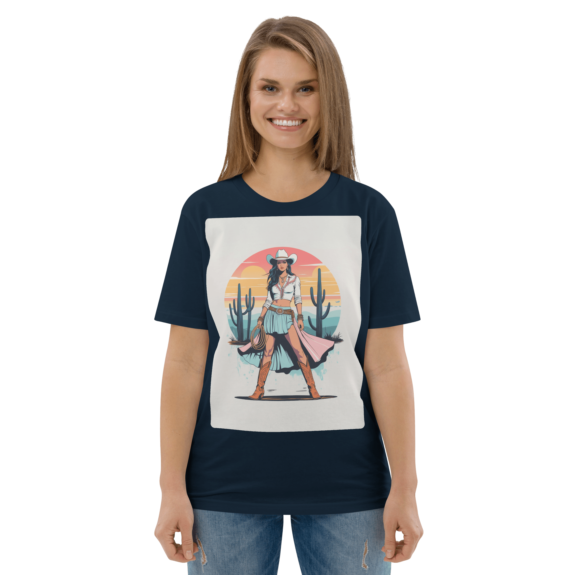 California Cowgirl Chic Organic Cotton T-Shirt - Design Delight Studio
